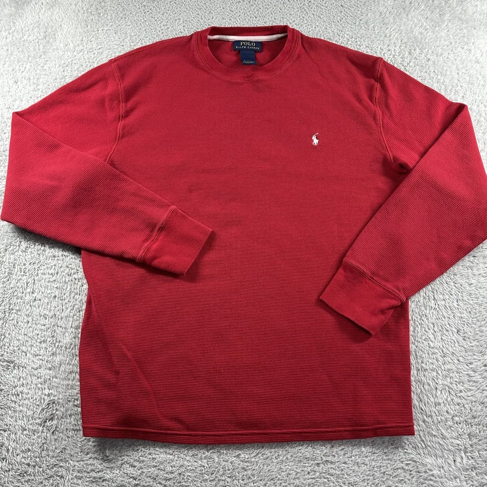 Polo Ralph Lauren Shirt‎ Mens XL Red Waffle Knit Lounge Minimal Essential